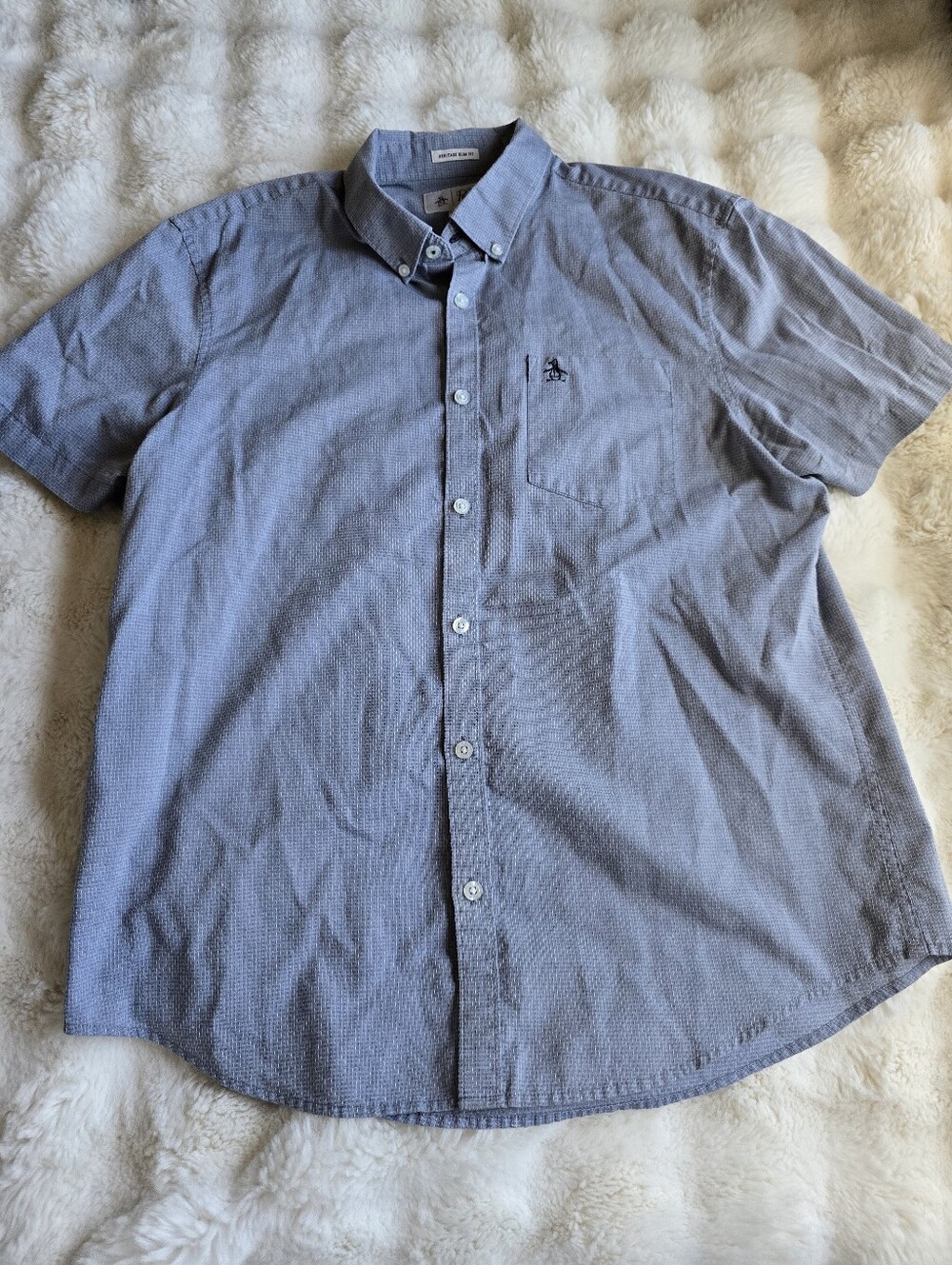 Penguin Heritage Slim Fit Short-Sleeve Button-Down Men’s Shirt - Blue